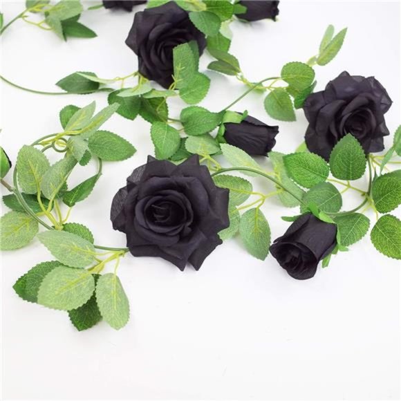 2 PCS 6.5 Ft. Artificial Black Rose Vine for Halloween Decor, Hanging Black - Picture 4 of 5